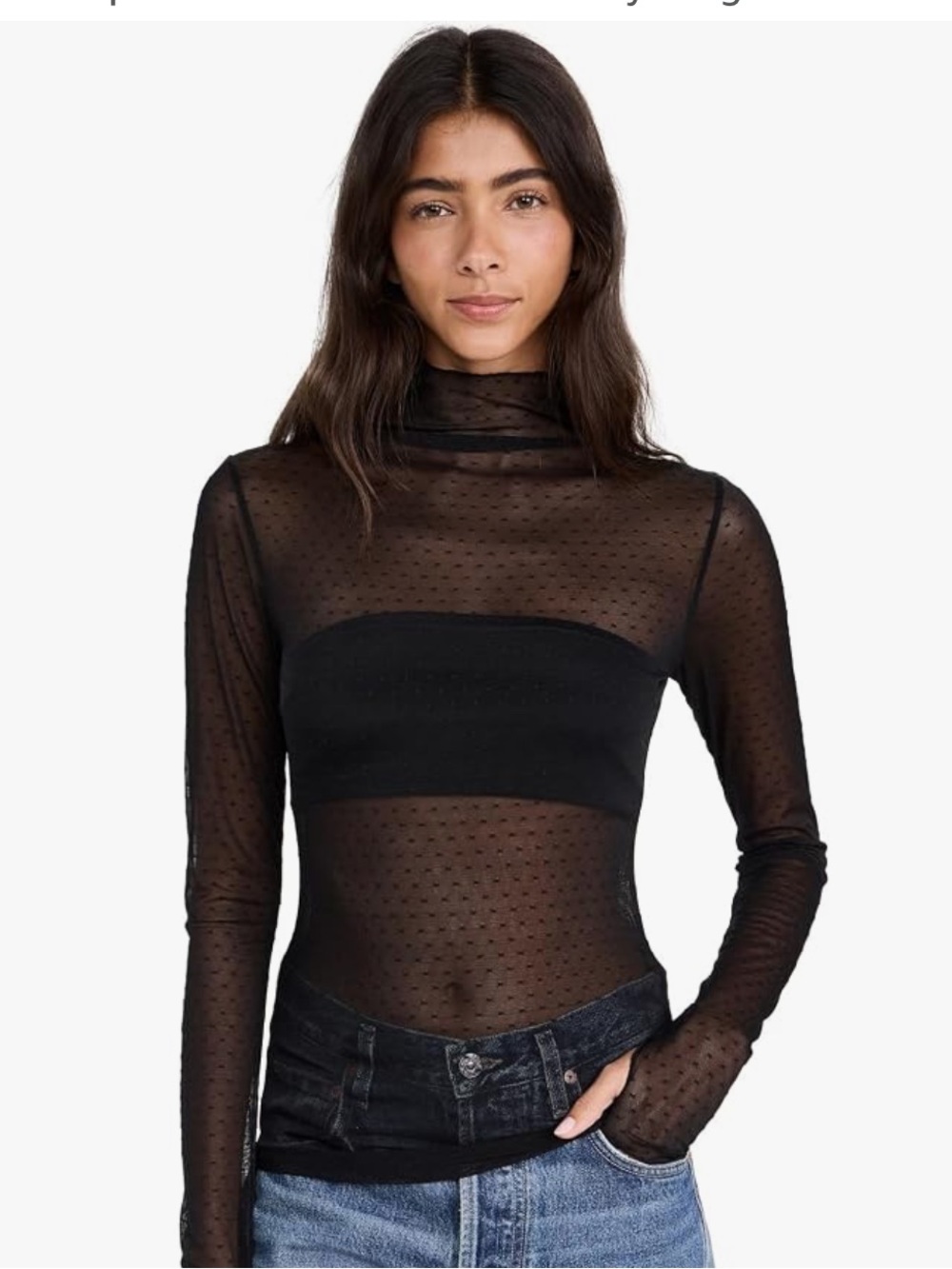 Free People On the Dot Black sheer layering top